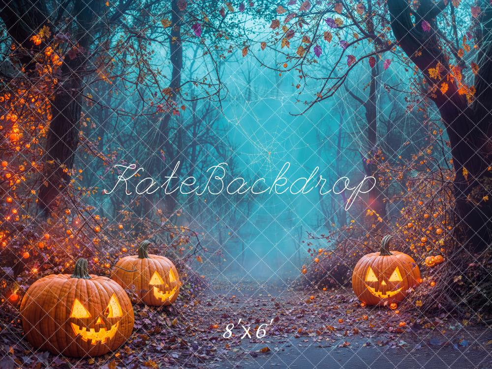 Kate Halloween Kürbisse Wald Nebel Hintergrund Entworfen von Emetselch