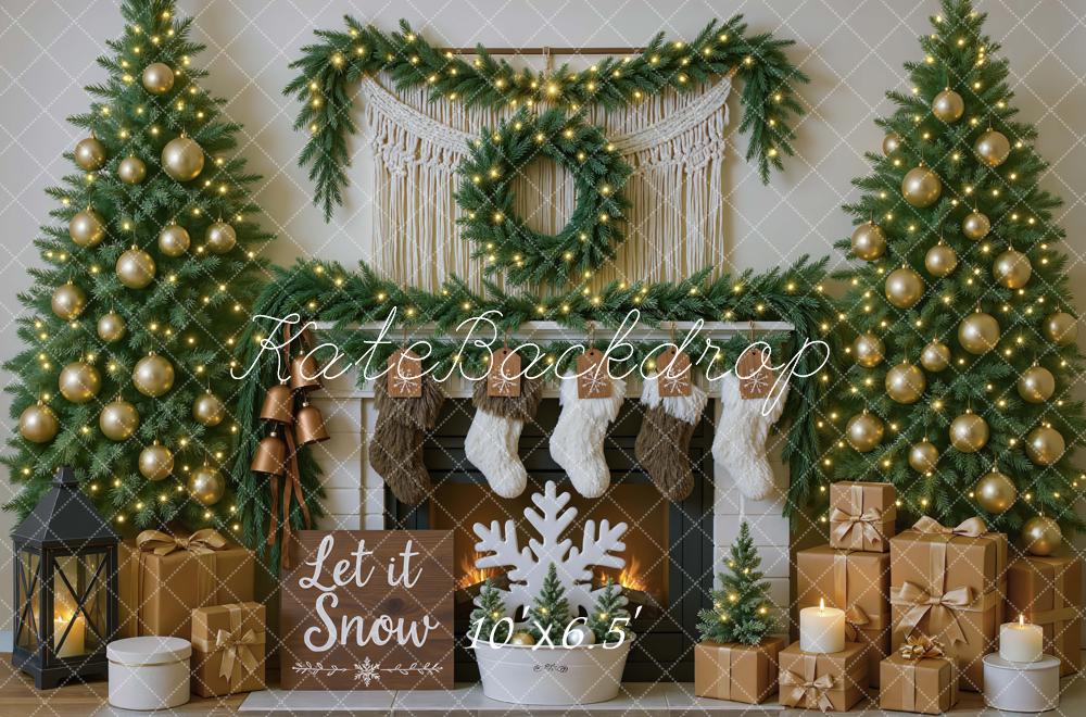 Kate Weihnachten Kamin Geschenke Gold Hintergrund Entworfen von Mini MakeBelieve