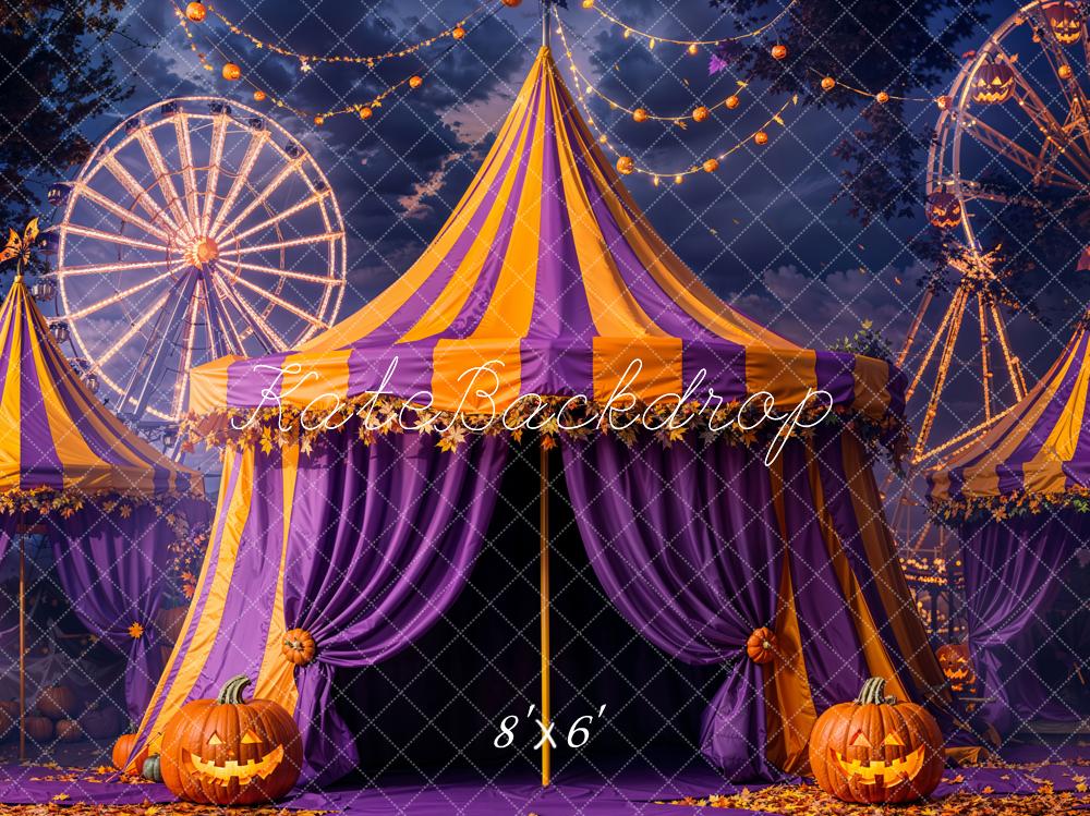 Kate Halloween Zirkus Kürbisse Lichter Fleece Hintergrund Entworfen von Emetselch - Kate Backdrop.de