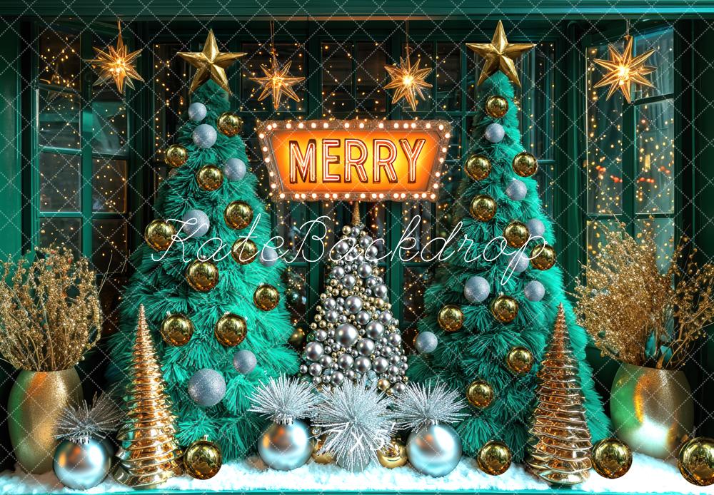 Kate Weihnachten Tannenbäume Kugeln Gold Hintergrund Entworfen von Mini MakeBelieve - Kate Backdrop.de
