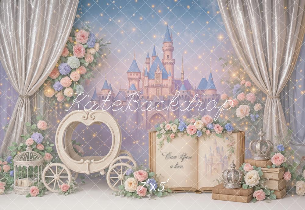 Kate Märchen Schloss Blumen Pastell Hintergrund Entworfen von Ashley Paul - Kate Backdrop.de