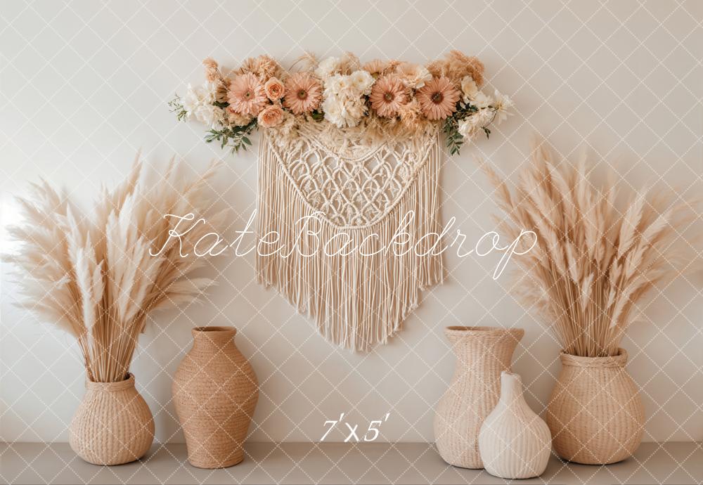 Kate Boho Makramee Pampasgras Beige Hintergrund Entworfen von Emetselch