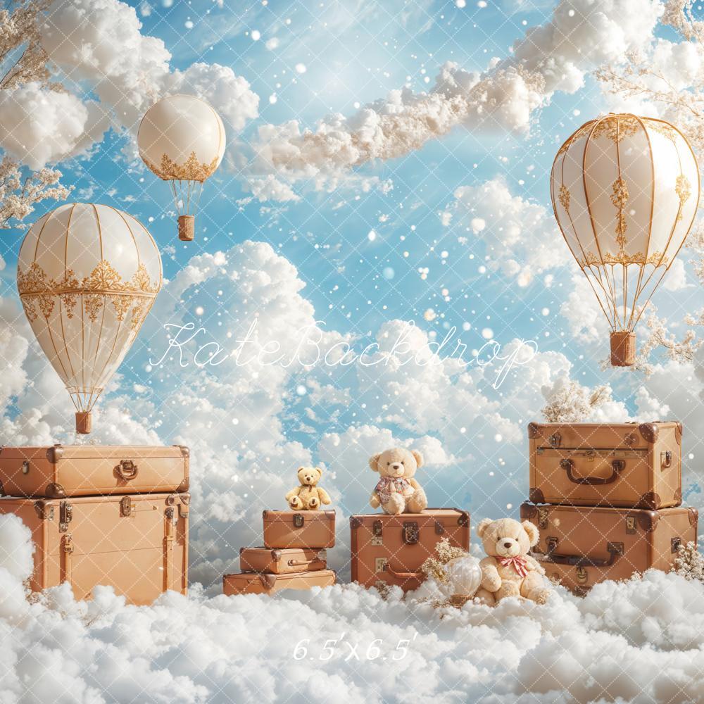 Kate Kinder Heißluftballons Koffer Wolken Blau Hintergrund Entworfen von Emetselch