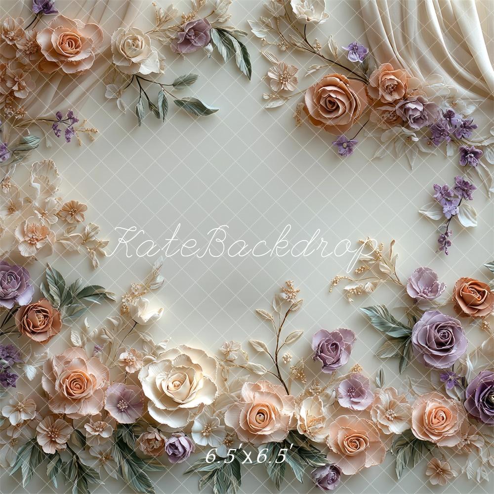 Kate Blumen Vorhang Creme Lila Hintergrund Entworfen von Mini MakeBelieve - Kate Backdrop.de