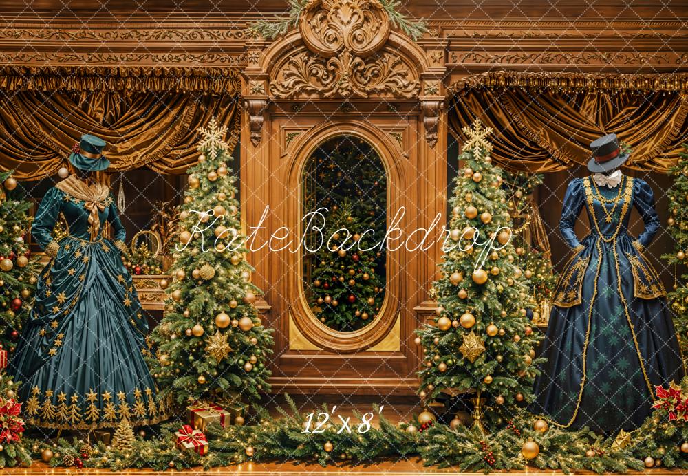 Kate Weihnachten Viktorianische Kleider Gold Braun Fleece Hintergrund Entworfen von Emetselch - Kate Backdrop.de