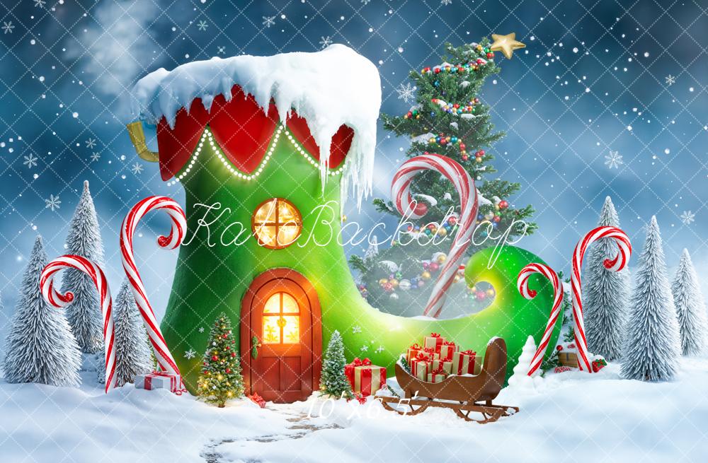 Kate Weihnachten Elfenschuh Haus Schnee Hintergrund Entworfen von Emetselch - Kate Backdrop.de