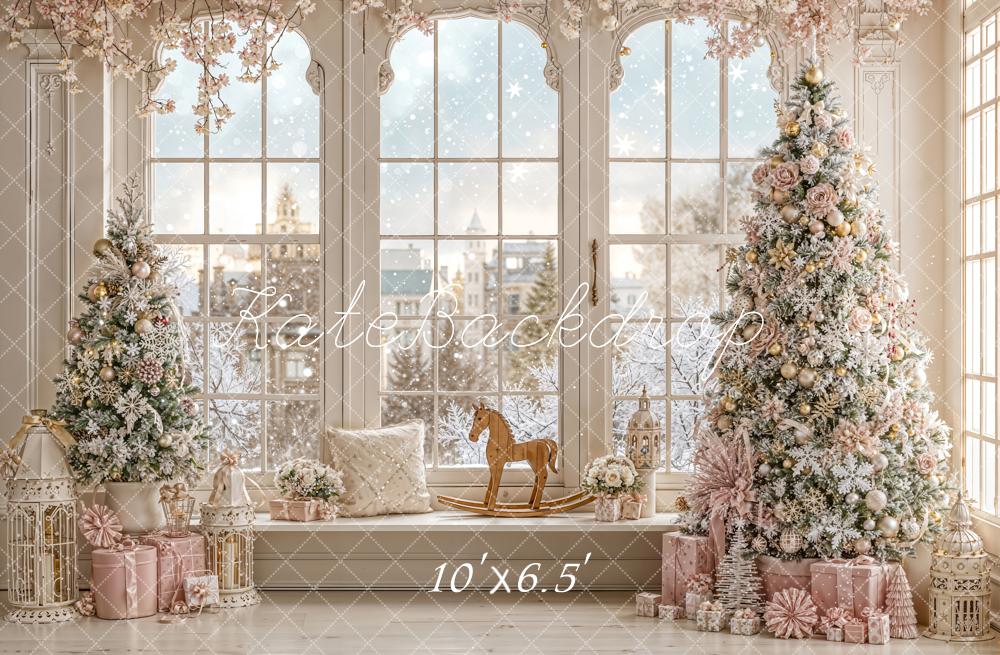 Kate Weihnachten Fenster Weihnachtsbaum Pastell Fleece Hintergrund Entworfen von Emetselch - Kate Backdrop.de