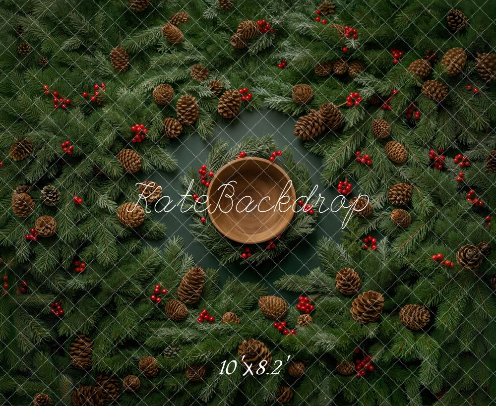 Kate Weihnachten Tannenzweige Kiefernzapfen Kranz Hintergrund Entworfen von Chain - Kate Backdrop.de