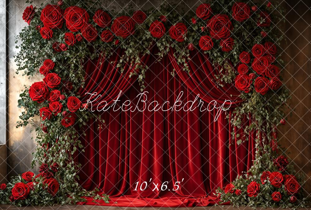 Kate Romantik Rote Rosen Vorhang Fleece Hintergrund Entworfen von Emetselch - Kate Backdrop.de