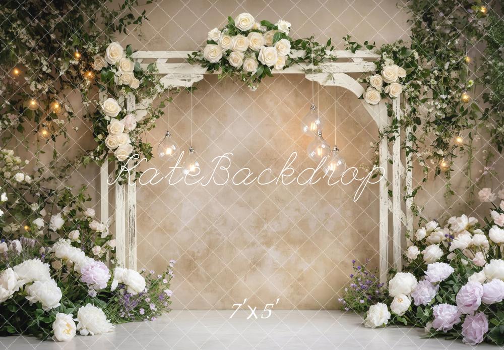 Kate Hochzeit Blumenbogen Lichter Creme Hintergrund Entworfen von Mini MakeBelieve - Kate Backdrop.de