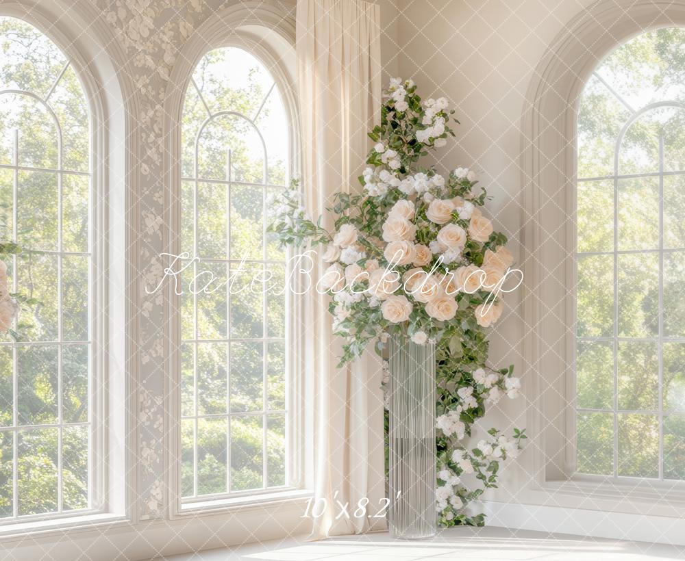 Kate Hochzeit Fenster Blumen Creme Hintergrund Entworfen von Mini MakeBelieve - Kate Backdrop.de