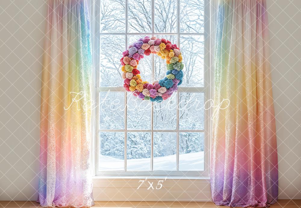 Kate Winter Fenster Blumenkranz Pastellfarben Hintergrund Entworfen von Emetselch