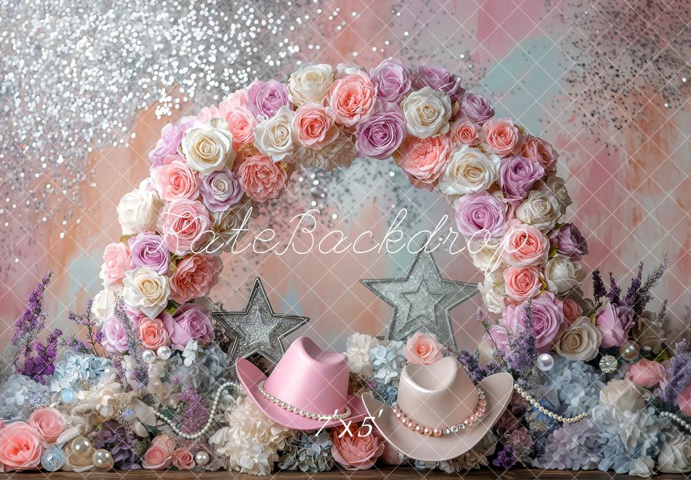 Kate Blumen Bogen Cowboyhut Pastell Hintergrund Entworfen von Mini MakeBelieve - Kate Backdrop.de