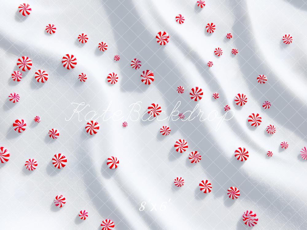 Kate Weihnachten Pfefferminz Bonbons Weiß Hintergrund Entworfen von Patty Roberts - Kate Backdrop.de