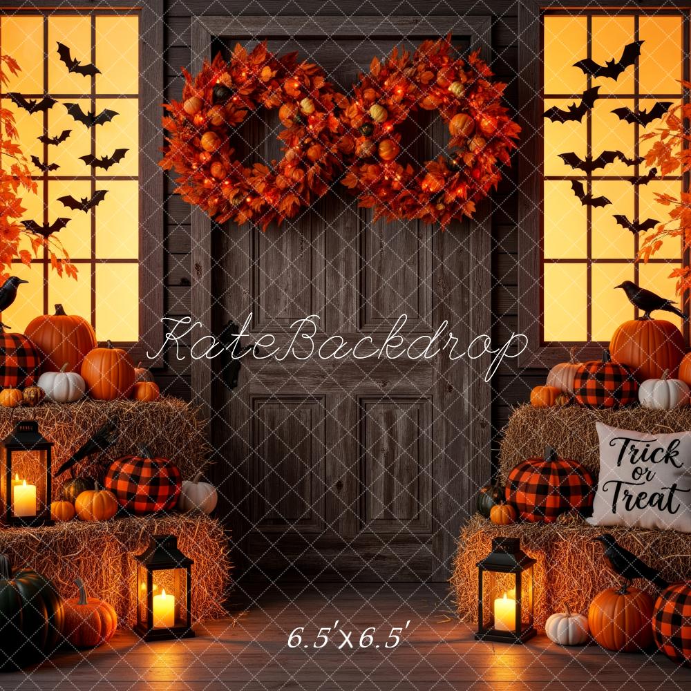 Kate Halloween Kürbisse Stroh Kranz Orange Hintergrund Entworfen von Patty Roberts