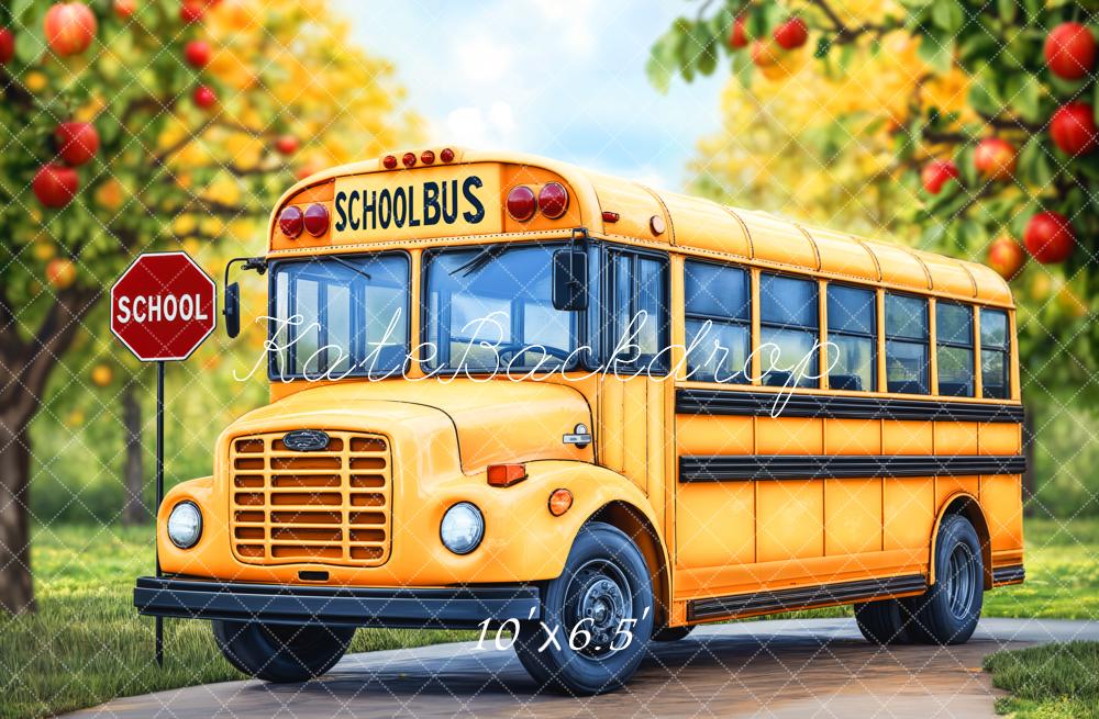 Kate Zurück Zur Schule Schulbus Apfelbaum Fleece Hintergrund Entworfen von Emetselch