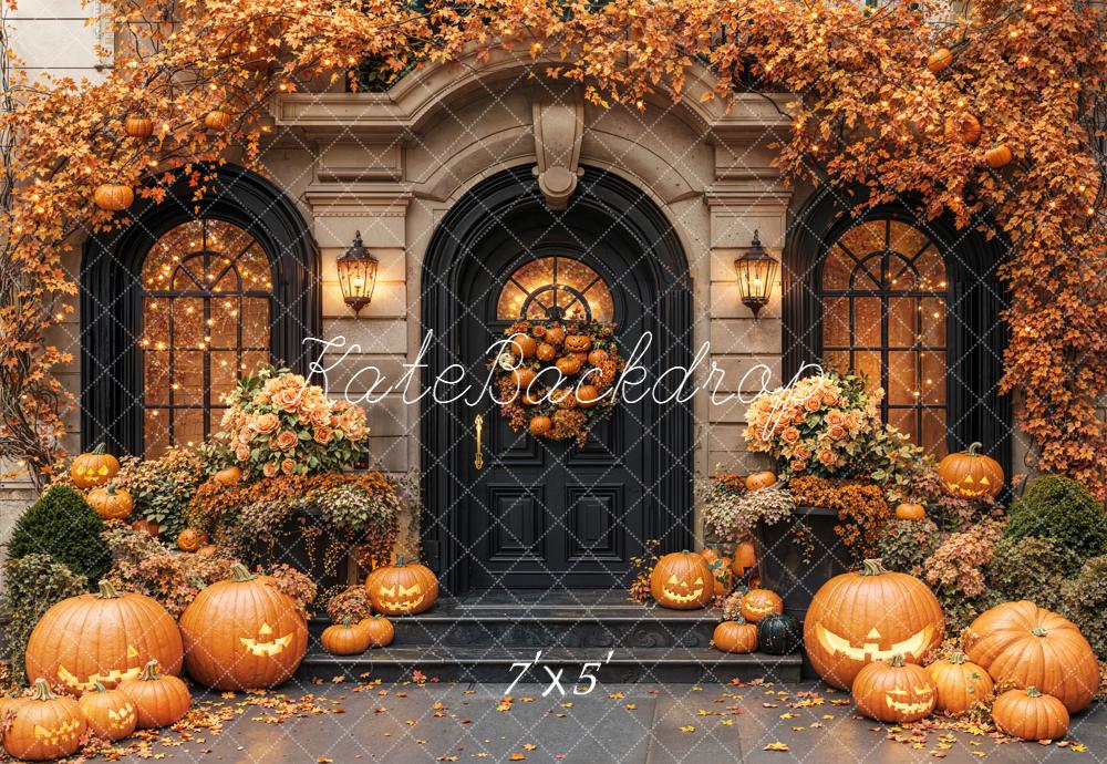 Kate Halloween Kürbisse Tür Orange Hintergrund Entworfen von Emetselch - Kate Backdrop.de