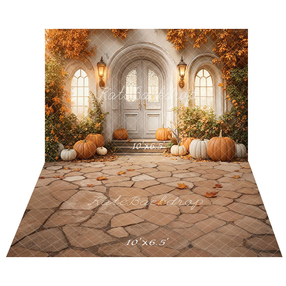 Kate Herbst Veranda Kürbis Vintage Hintergrund Hintergrund+Herbst Steinboden Blätter Braun Hintergrund Boden Hintergrund
