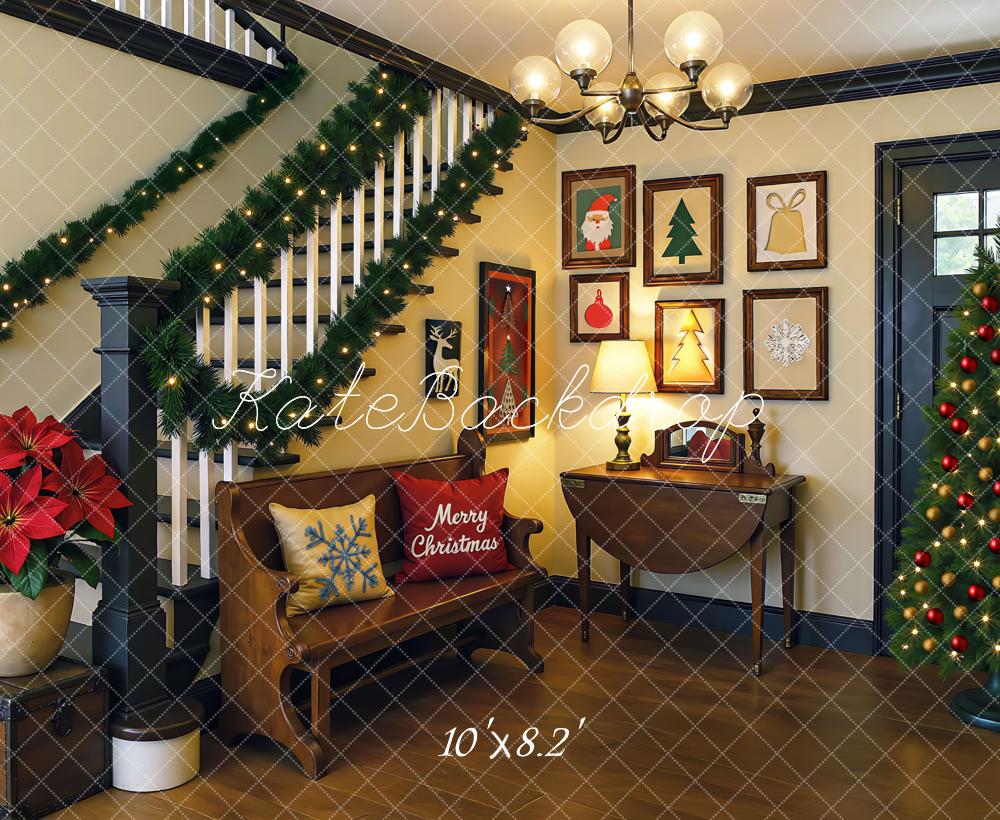 Kate Weihnachten Wohnzimmer Treppe Baum Hintergrund Entworfen von Mini MakeBelieve - Kate Backdrop.de