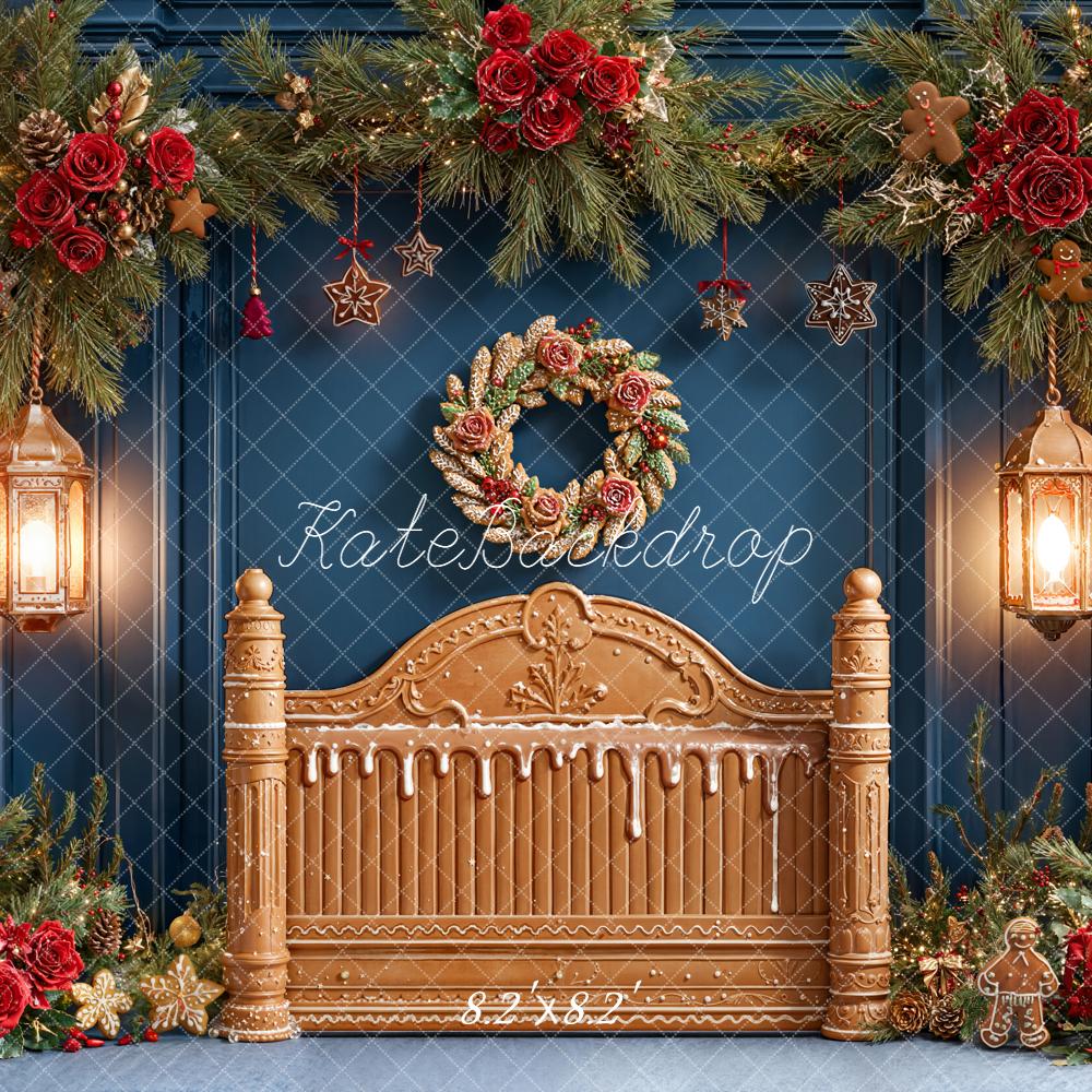 Kate Weihnachten Lebkuchenbett Kranz Rot Hintergrund Entworfen von Emetselch - Kate Backdrop.de