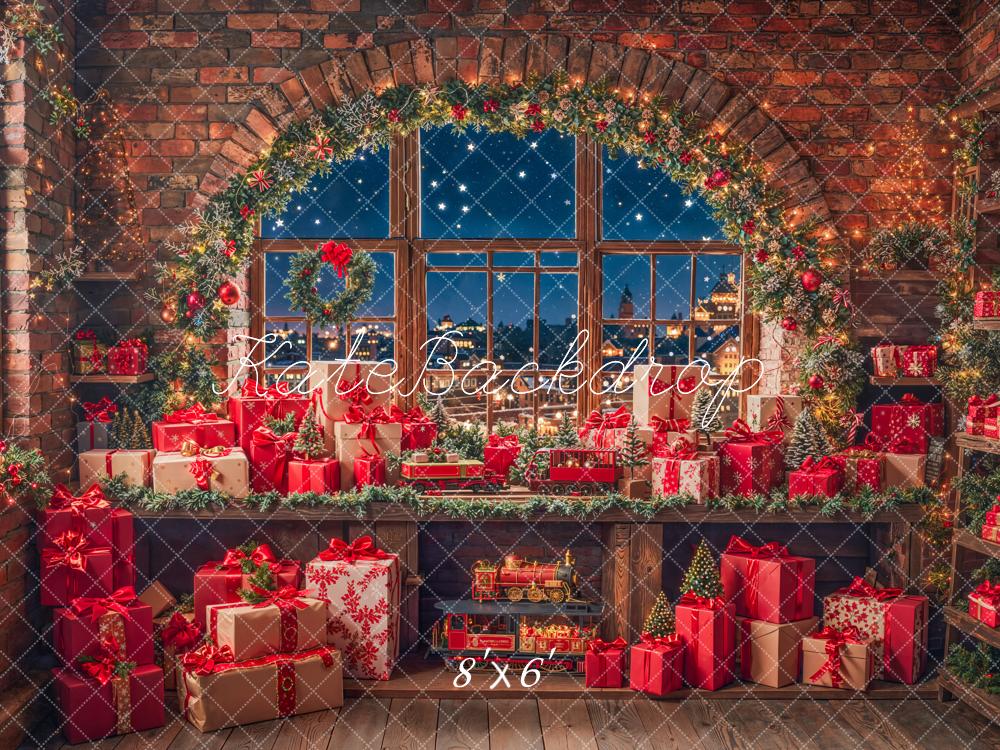 Kate Weihnachten Geschenke Fenster Nacht Fleece Hintergrund Entworfen von Emetselch - Kate Backdrop.de