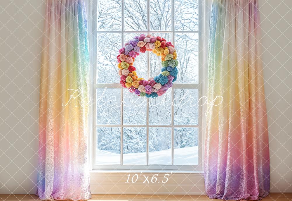 Kate Winter Fenster Blumenkranz Pastell Fleece Hintergrund Entworfen von Emetselch