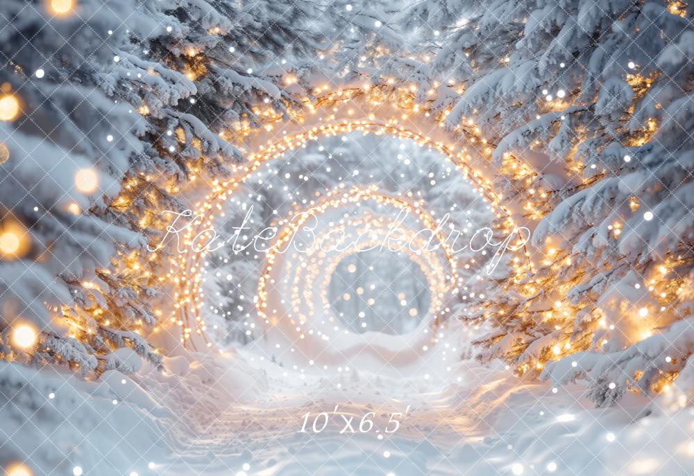 Kate Weihnachten Schneebäume Lichterbogen Winter Fleece Hintergrund Entworfen von Emetselch