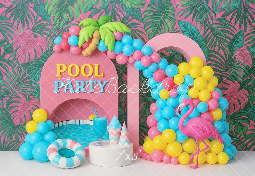 Kate Sommer Pool Flamingo Ballons Bunt Hintergrund Entworfen von Ashley Paul - Kate Backdrop.de