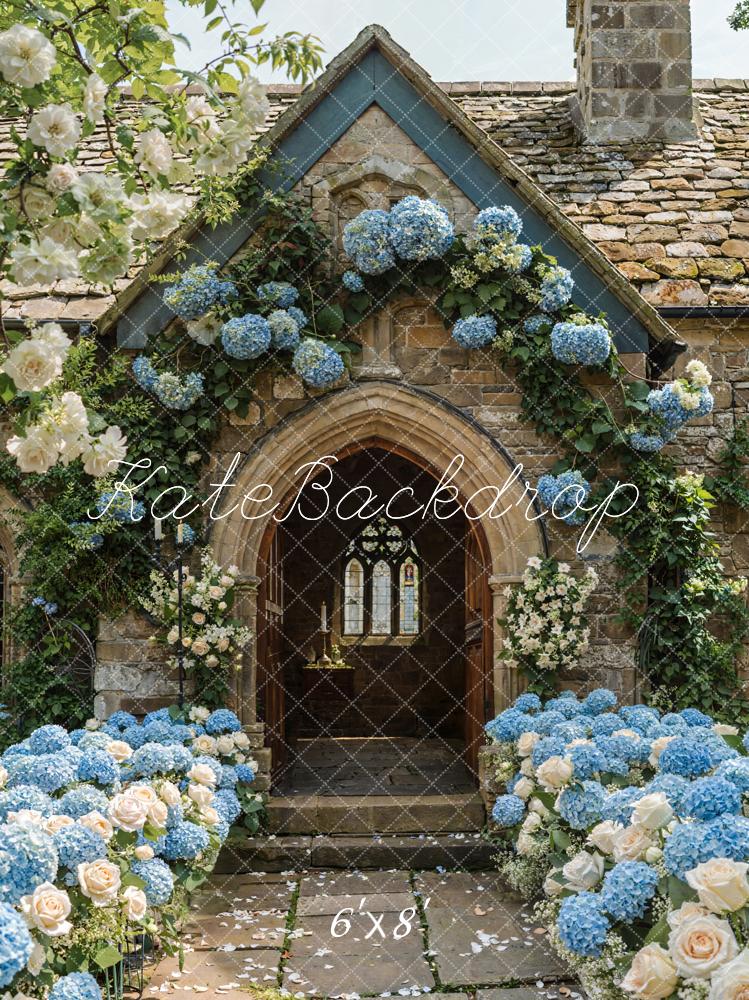 Kate Hochzeit Steinhaus Blaue Hortensien Romantisch Fleece Hintergrund Entworfen von Emetselch