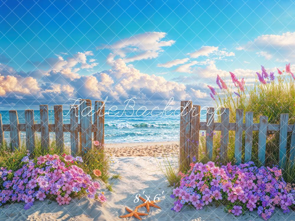 Kate Sommer Strand Zaun Blumen Fleece Hintergrund Entworfen von Emetselch - Kate Backdrop.de