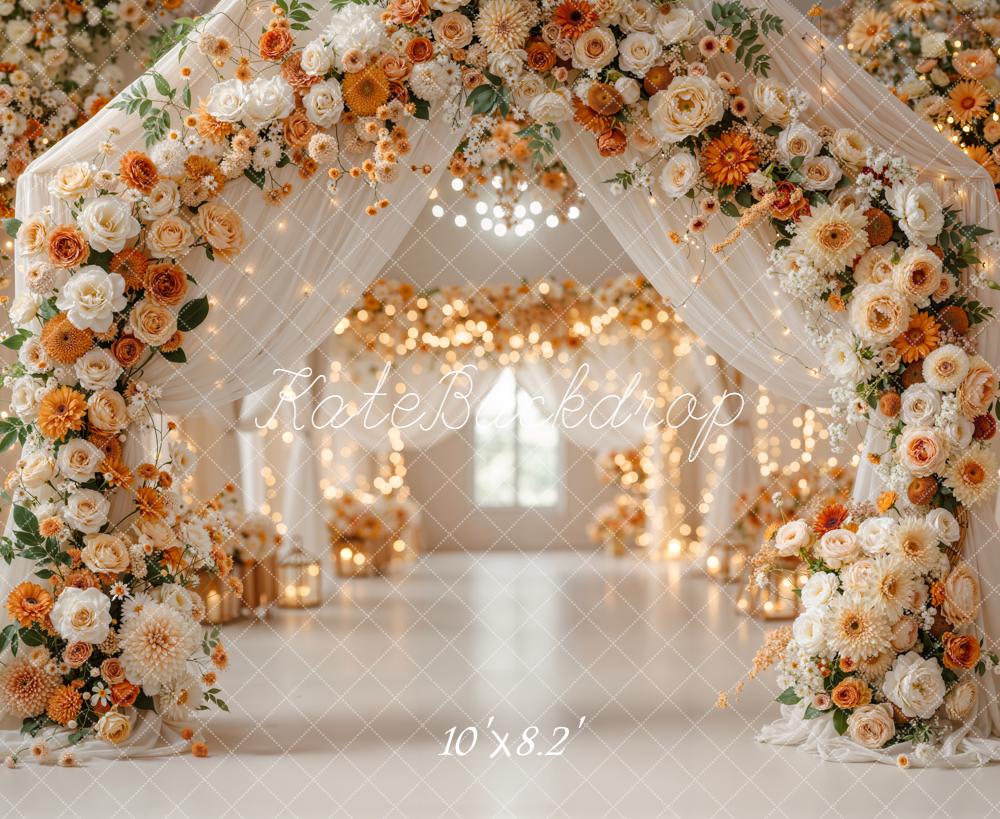 Kate Hochzeit Blumenbogen Lichter Creme Hintergrund Entworfen von Emetselch - Kate Backdrop.de