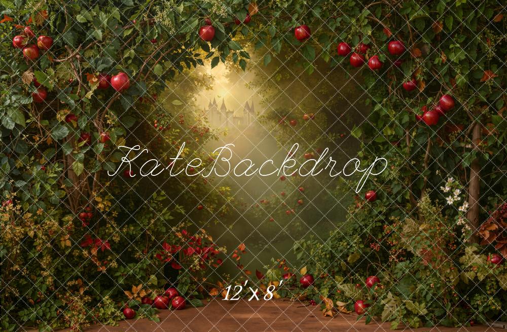 Kate Märchenwald Äpfel Schloss Lichtstrahlen Fleece Hintergrund Entworfen von Emetselch - Kate Backdrop.de