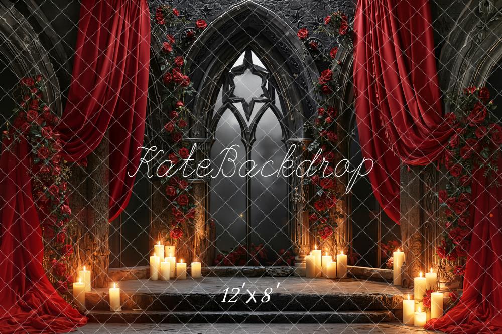 Kate Gothic Fenster Rote Rosen Kerzen Hintergrund Entworfen von Emetselch - Kate Backdrop.de