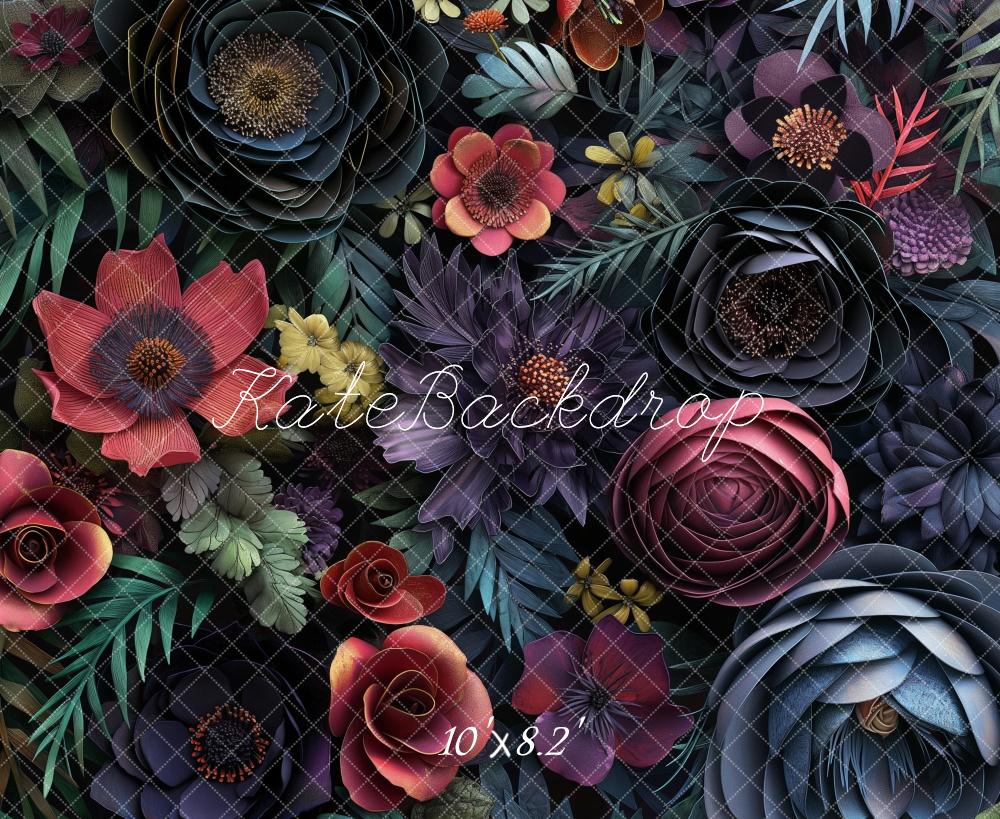 Kate Blumen Muster Dunkel Hintergrund Entworfen von Kerry Anderson - Kate Backdrop.de
