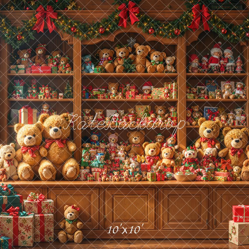 Kate Weihnachten Teddybären Regal Braun Hintergrund Entworfen von Emetselch - Kate Backdrop.de