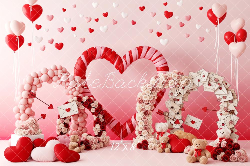 Kate Valentinstag Herzen Ballons Briefe Rosa Hintergrund Entworfen von Patty Roberts