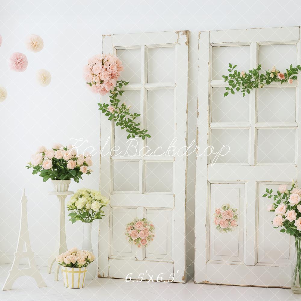 Kate Hochzeit Vintage Türen Blumen Weiß Hintergrund Entworfen von Patty Roberts - Kate Backdrop.de