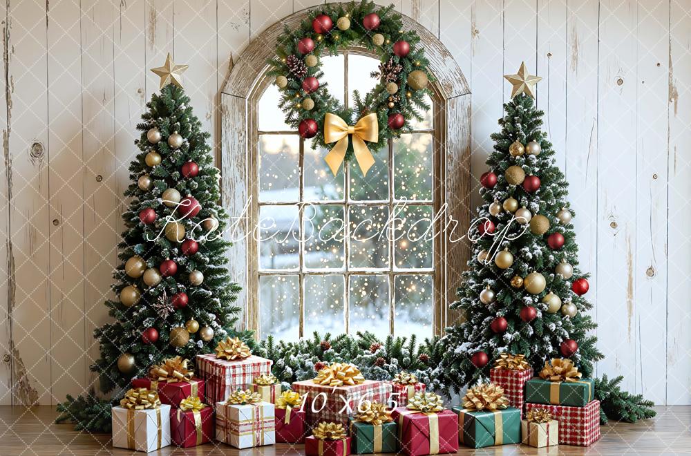 Kate Weihnachten Tannenbaum Geschenke Fenster Hintergrund Entworfen von Mini MakeBelieve - Kate Backdrop.de