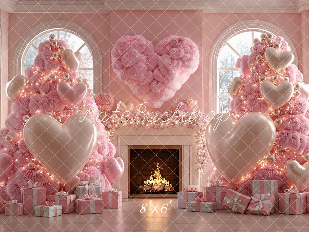 Kate Weihnachten Rosa Herzen Baum Fleece Hintergrund Entworfen von Emetselch - Kate Backdrop.de