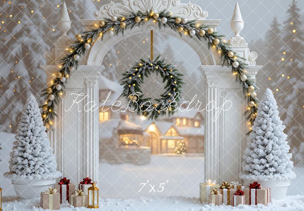 Kate Weihnachten Winterbogen Geschenke Weiß Hintergrund Entworfen von Mini MakeBelieve