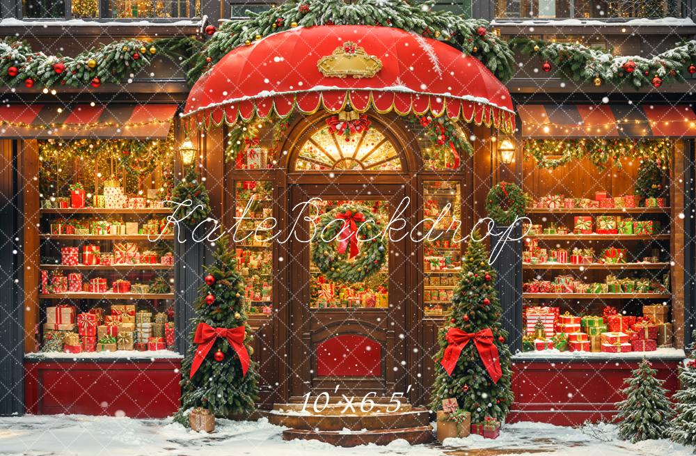 Kate Weihnachten Geschenkladen Tannenbaum Rot Fleece Hintergrund Entworfen von Chain - Kate Backdrop.de