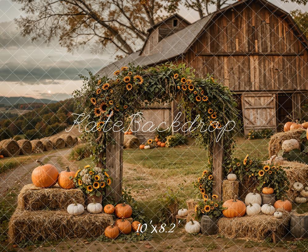 Kate Herbst Scheune Kürbis Sonnenblumen Hintergrund Entworfen von Emetselch - Kate Backdrop.de