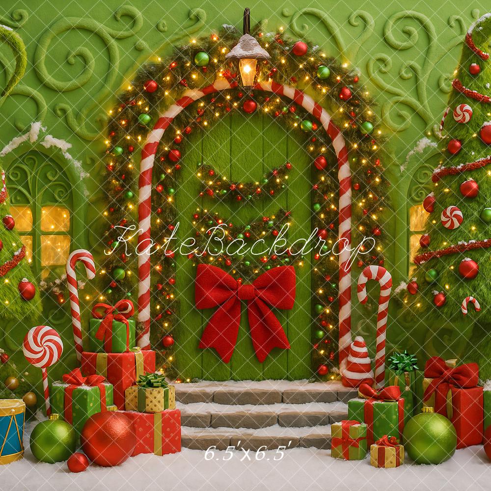 Kate Weihnachten Geschenke Zuckerstangen Grün Hintergrund Entworfen von Ashley Paul