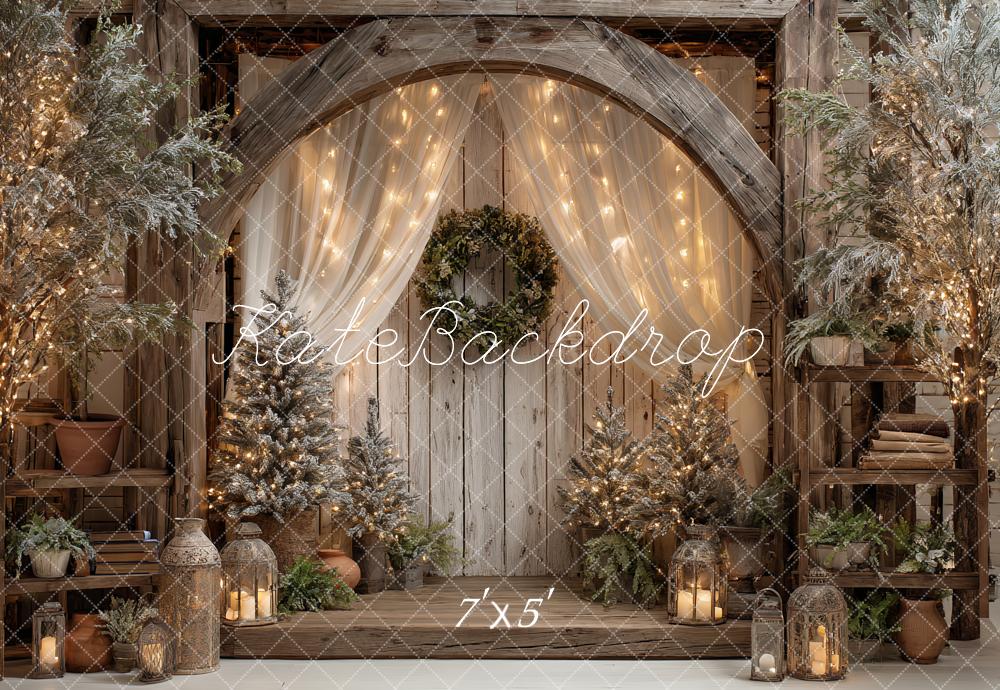 Kate Weihnachten Holzbogen Lichter Vintage Hintergrund Entworfen von Ashley Paul
