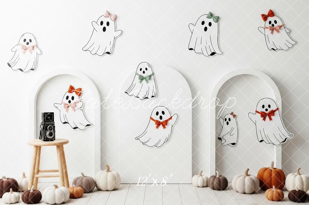 Kate Halloween Geister Bögen Weiß Hintergrund Entworfen von Patty Roberts - Kate Backdrop.de