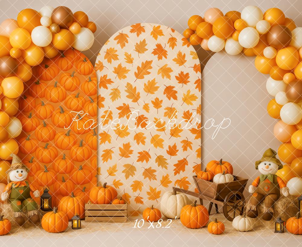 Kate Herbst Kürbis Blätter Ballons Hintergrund Entworfen von Patty Roberts - Kate Backdrop.de