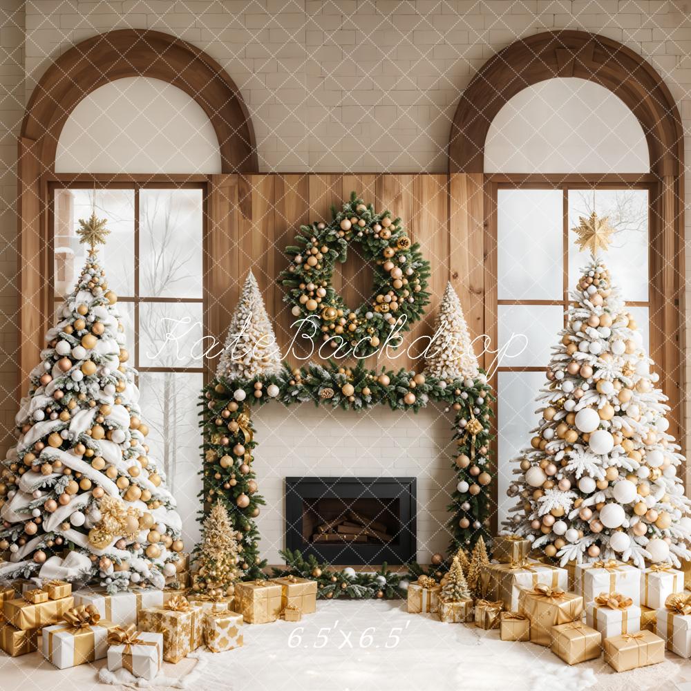 Kate Weihnachten Kamin Weihnachtsbaum Gold Hintergrund Entworfen von Emetselch