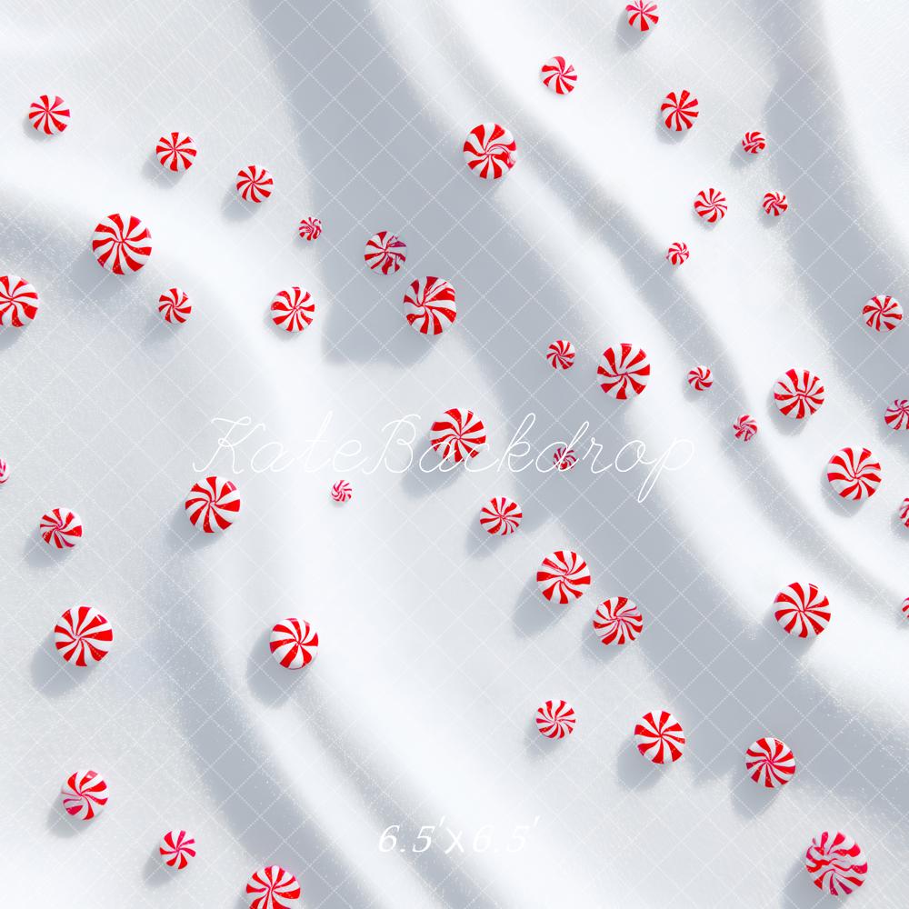 Kate Weihnachten Pfefferminz Bonbons Weiß Hintergrund Entworfen von Patty Roberts - Kate Backdrop.de