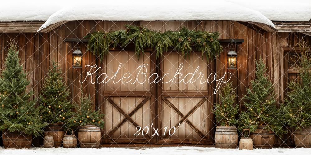 Kate Weihnachten Scheune Tannen Braun Hintergrund Entworfen von Emetselch - Kate Backdrop.de