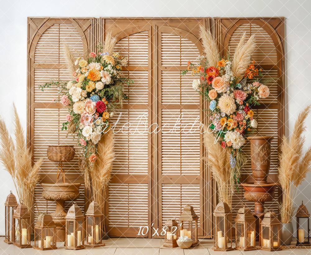 Kate Boho Blumen Pampasgras Braun Fleece Hintergrund Entworfen von Emetselch - Kate Backdrop.de